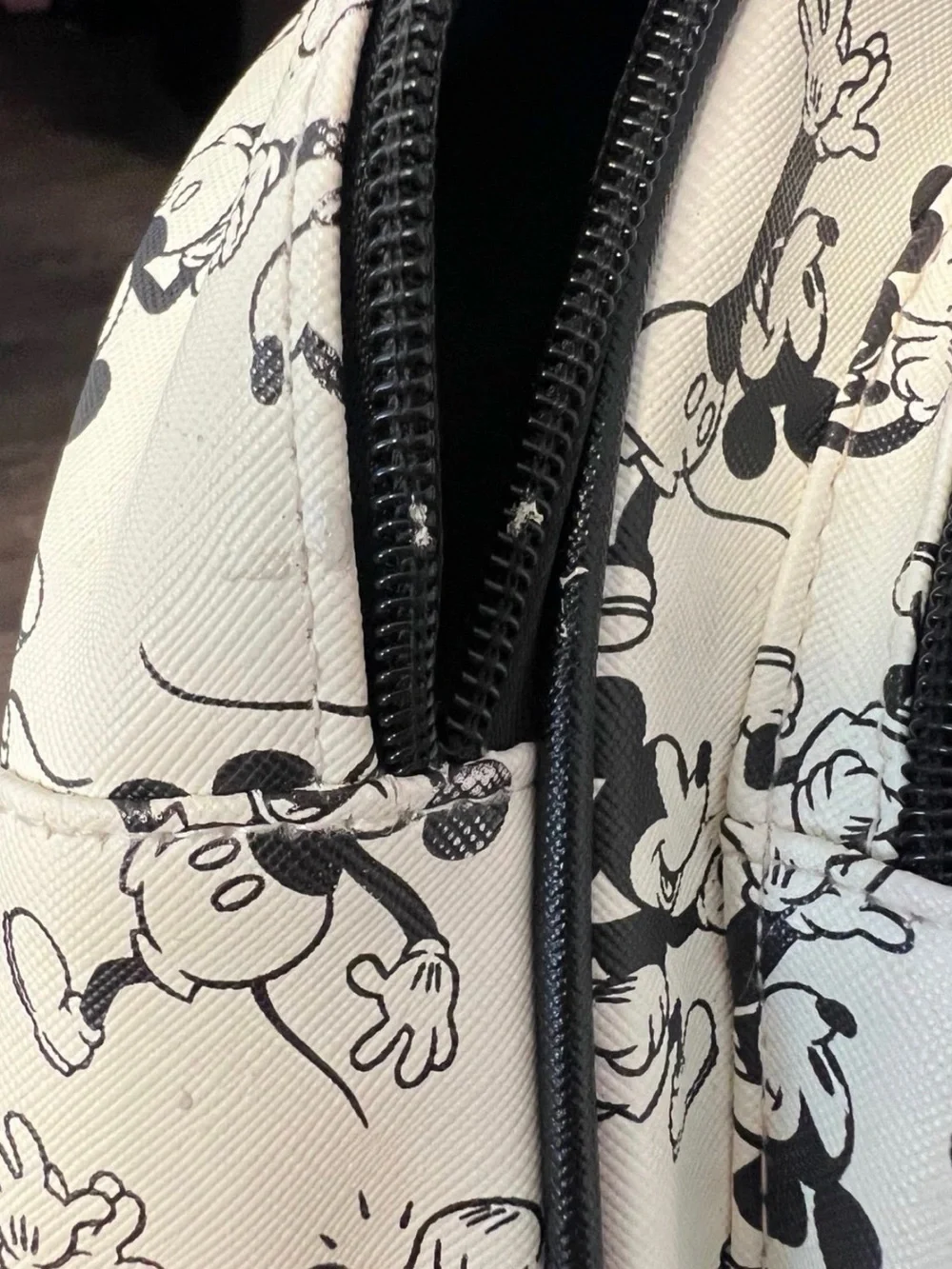 Bioworld Disney Black & White Mickey Mouse Mini Backpack w Golden Mickey Accent